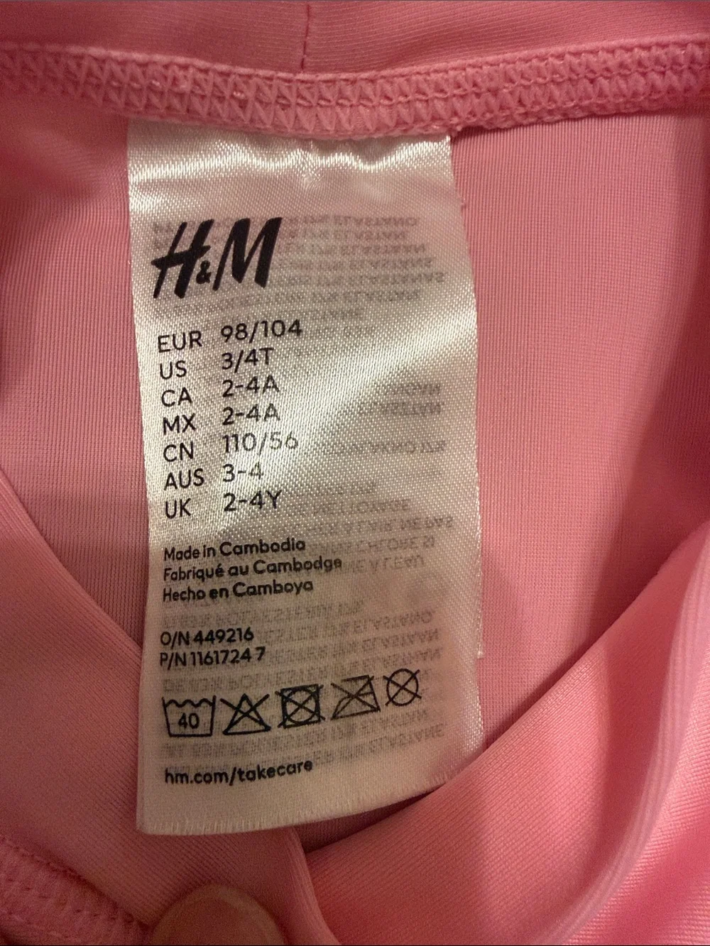 H&M Light Pink Long-Sleeve Kids Swim Rashguard